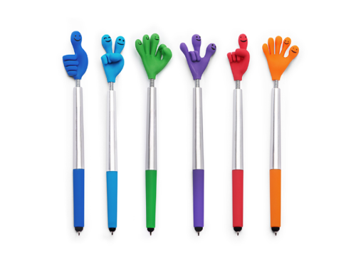 6 stylos à bille avec embout main colorés