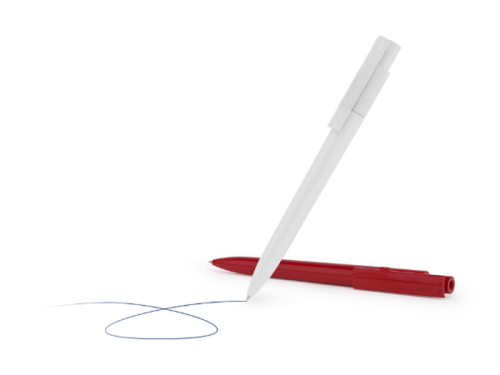 2 stylos à bille antibactériens en PET recyclé de couleur blanc et rouge