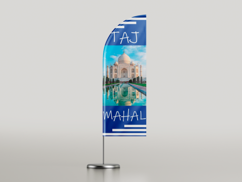 Oriflamme aile bleu Taj Mahal sur fond gris