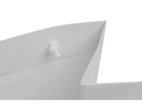 Zoom sur l'intérieur d'un sac papier fond large blanc sur fond blanc