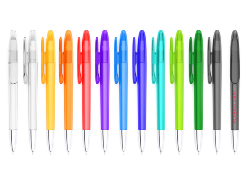13 stylos à bille Prodir DS5 transparents colorés avec pointe en acier