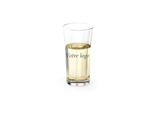 Verre à vin blanc basique mini transparent plein avec inscription Votre logo sur fond blanc