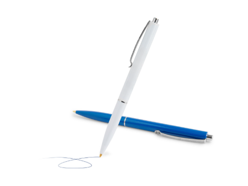 2 stylos à bille Schneider K15 blanc et bleu
