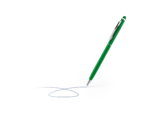 Stylo à bille Slim Line Touchpen vert avec agrafe, anneau et pointe en acier