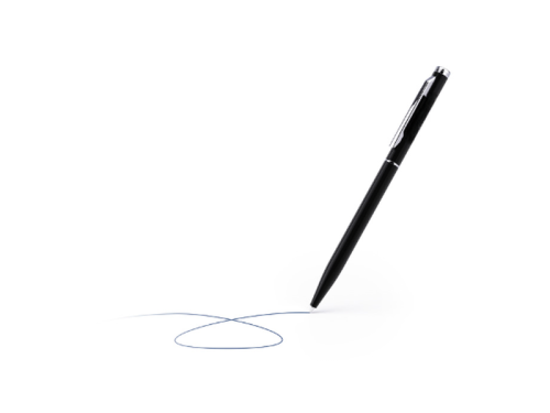 Stylo à bille Slim Line noir, avec agrafe et anneau en acier