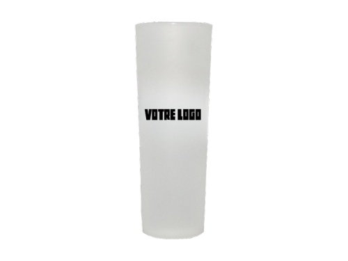 Gobelet tube réutilisable opaque blanc avec inscription, Votre logo, sur fond blanc