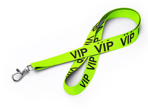 Tour de cou vert fluo avec inscription VIP sur fond blanc