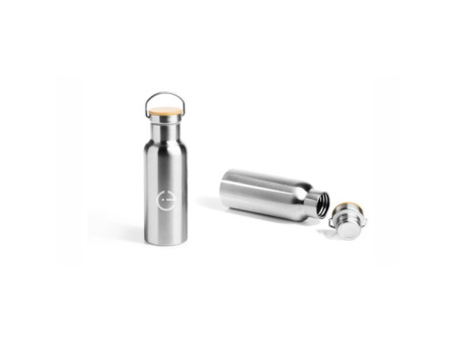 Gourde inox argent avec poignée personnalisable