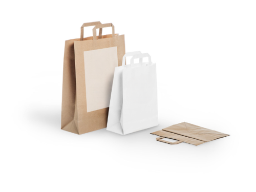 3 sacs en papier avec poignées plates debouts ou pliés 